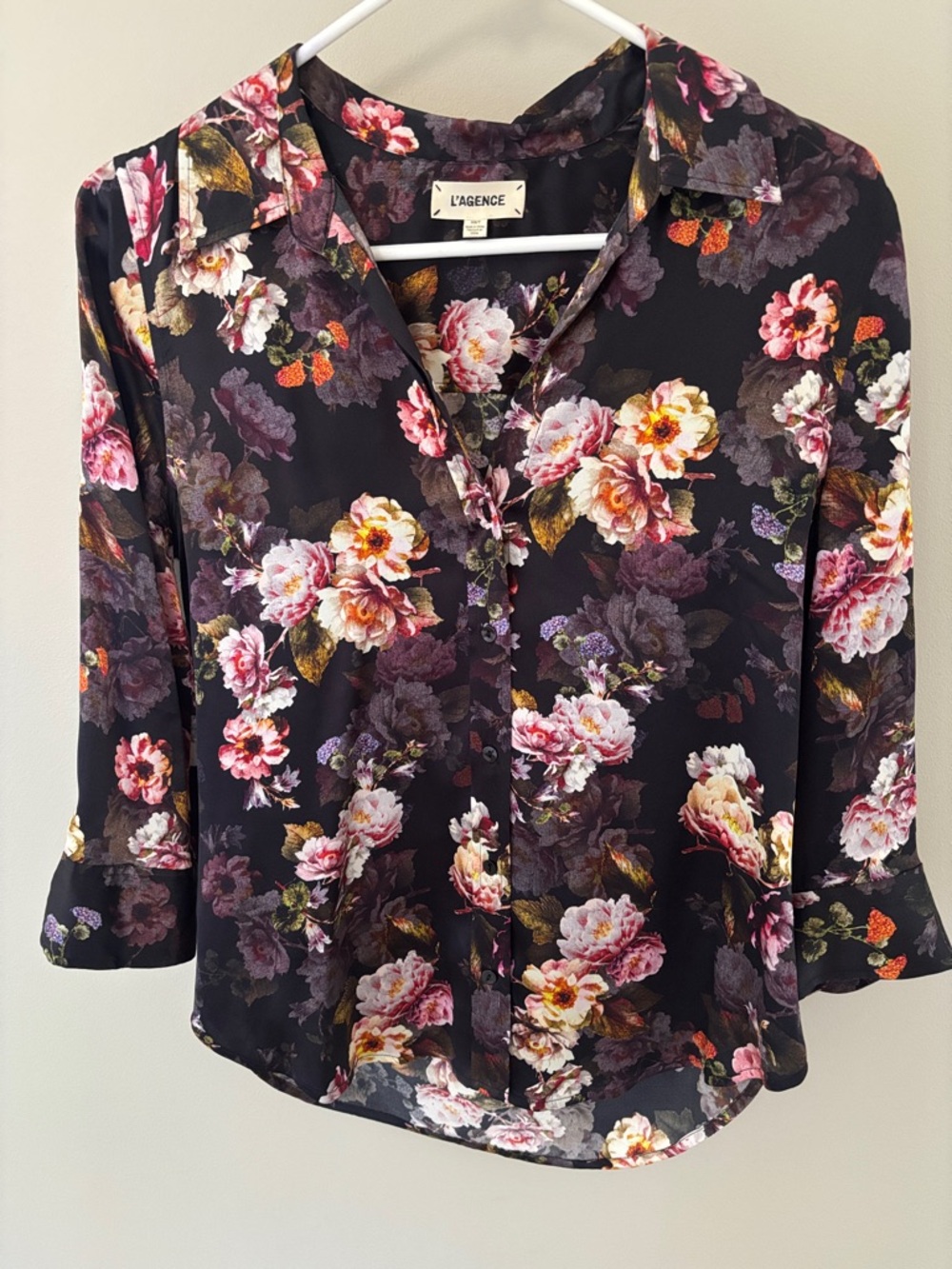 L'AGENCE Black Floral Silk Blouse XS
